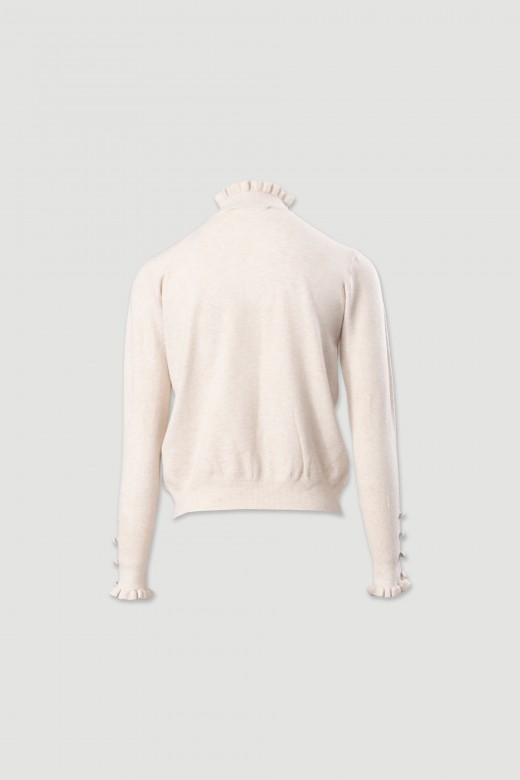 Knit sweater with wavy collar and buttons