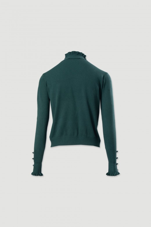 Knit sweater with wavy collar and buttons