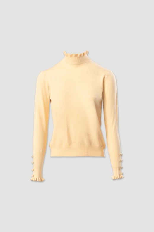 Knit sweater with wavy collar and buttons Knit sweater with wavy collar and buttons