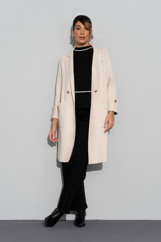Long knit coat with front pockets