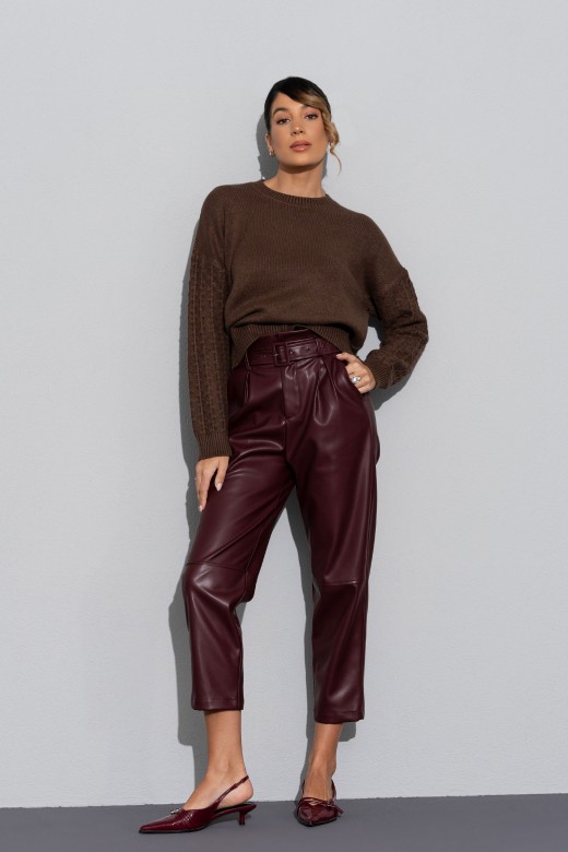 Faux leather trousers with belt