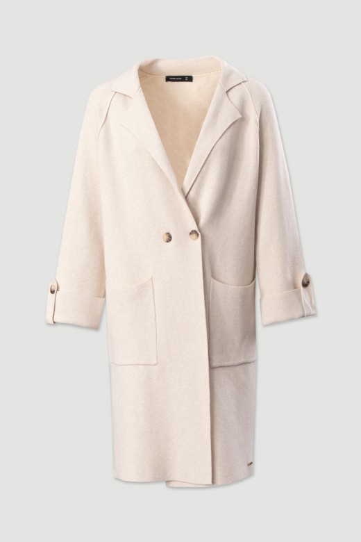 Long knit coat with front pockets