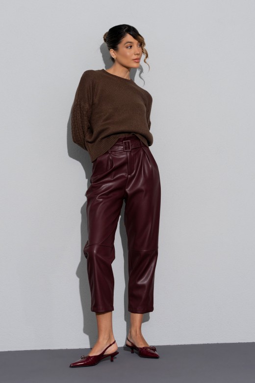 Faux leather trousers with belt