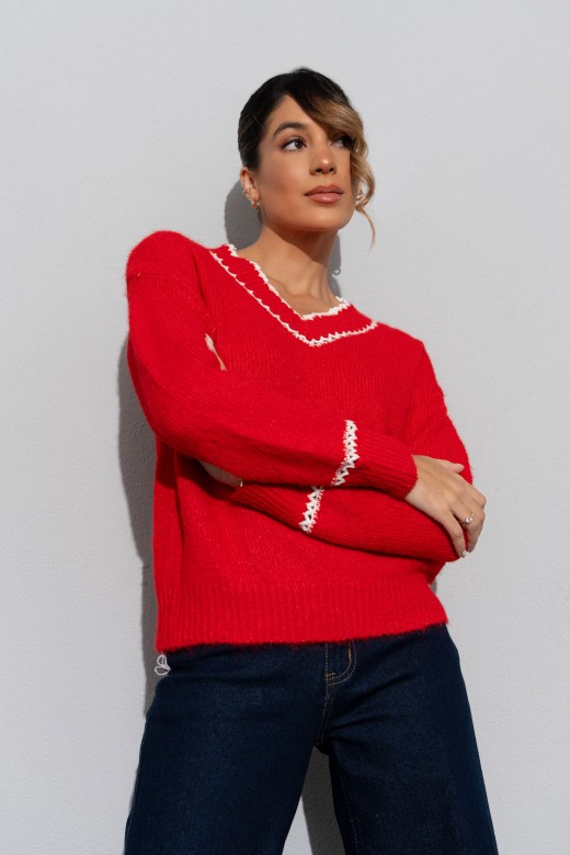 V-neck sweater with contrast trim V-neck sweater with contrast trim