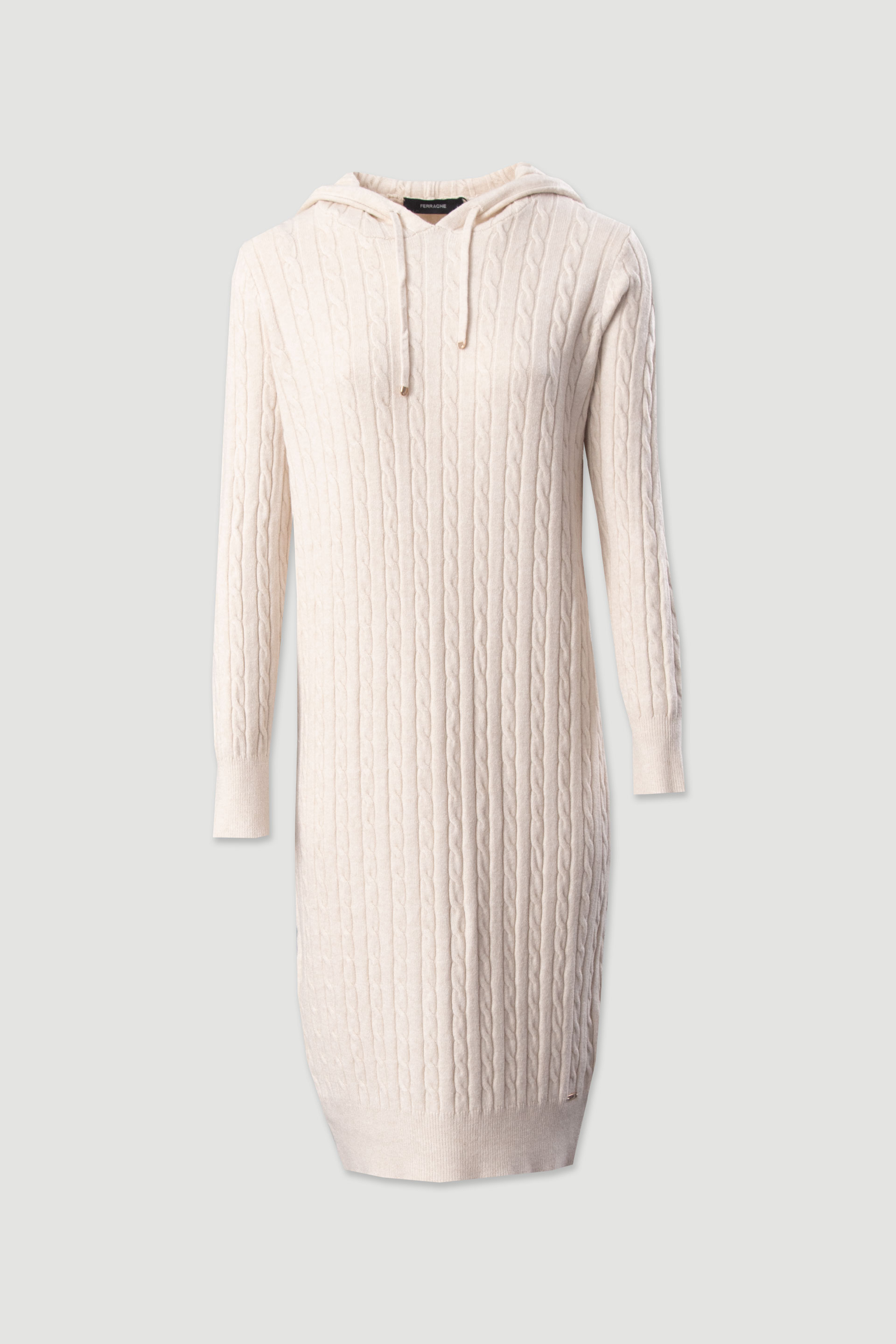 Vestido de malha com capuz e padrão entrançado