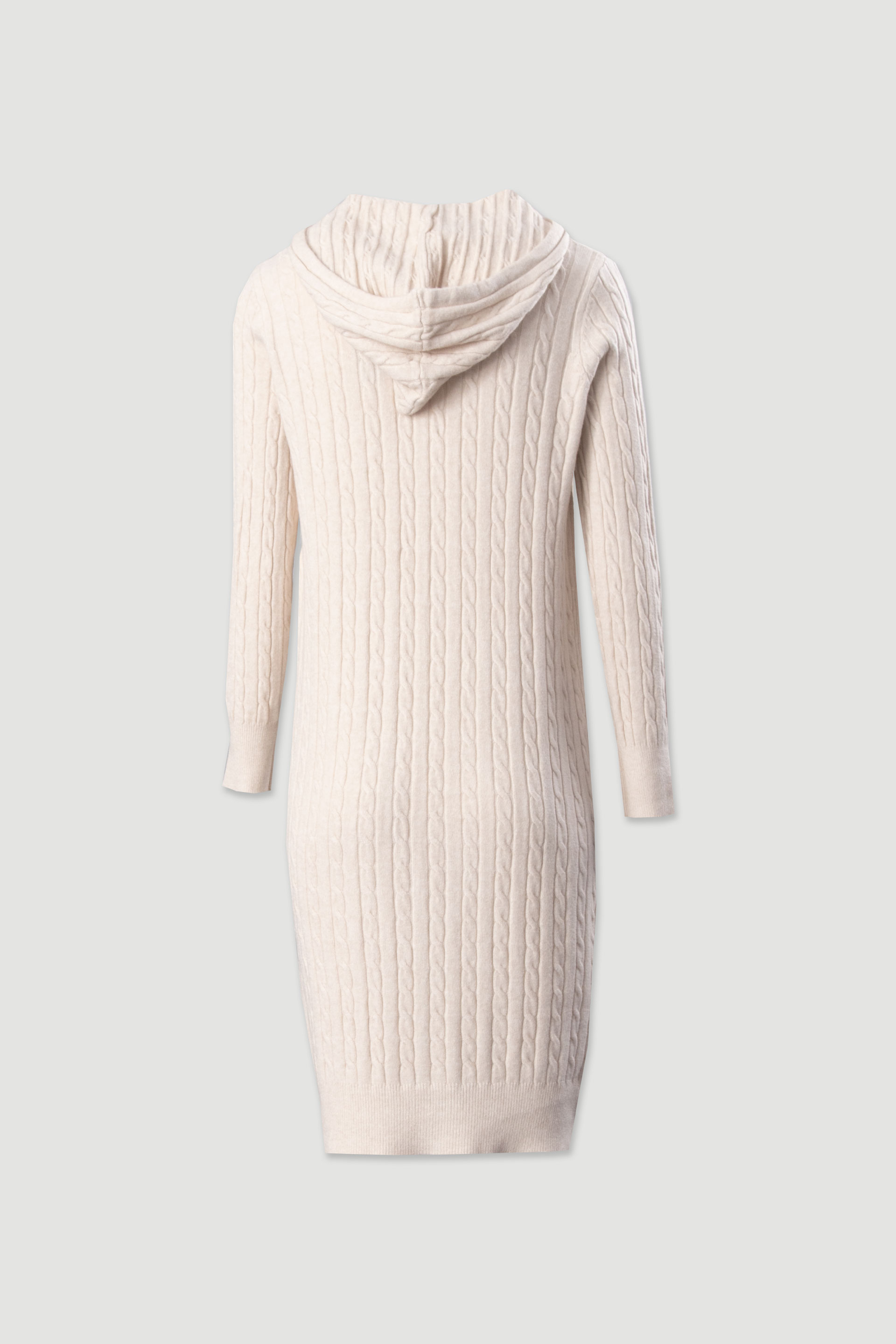 Vestido de malha com capuz e padrão entrançado