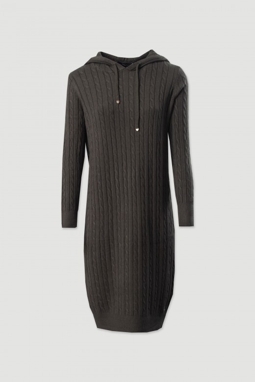 Knitted hoodie dress with cable pattern