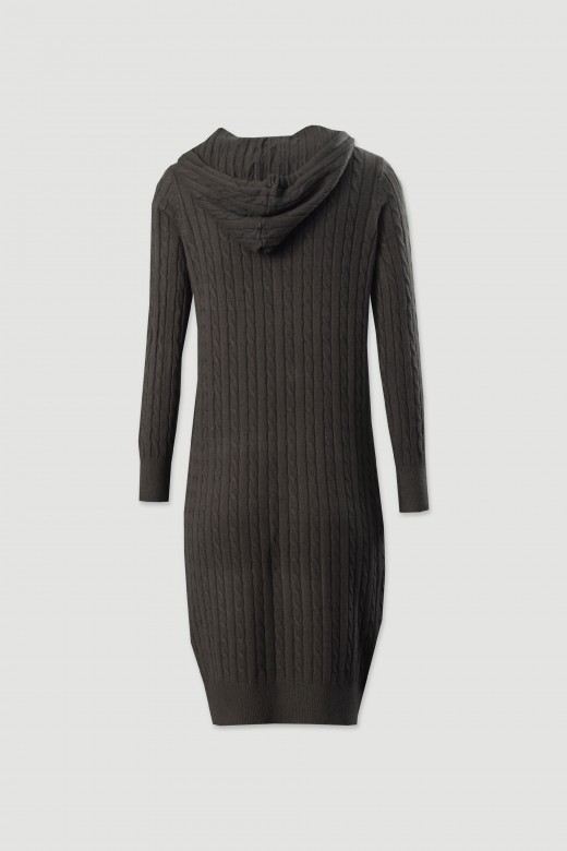 Knitted hoodie dress with cable pattern Knitted hoodie dress with cable pattern