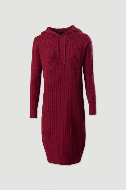 Knitted hoodie dress with cable pattern