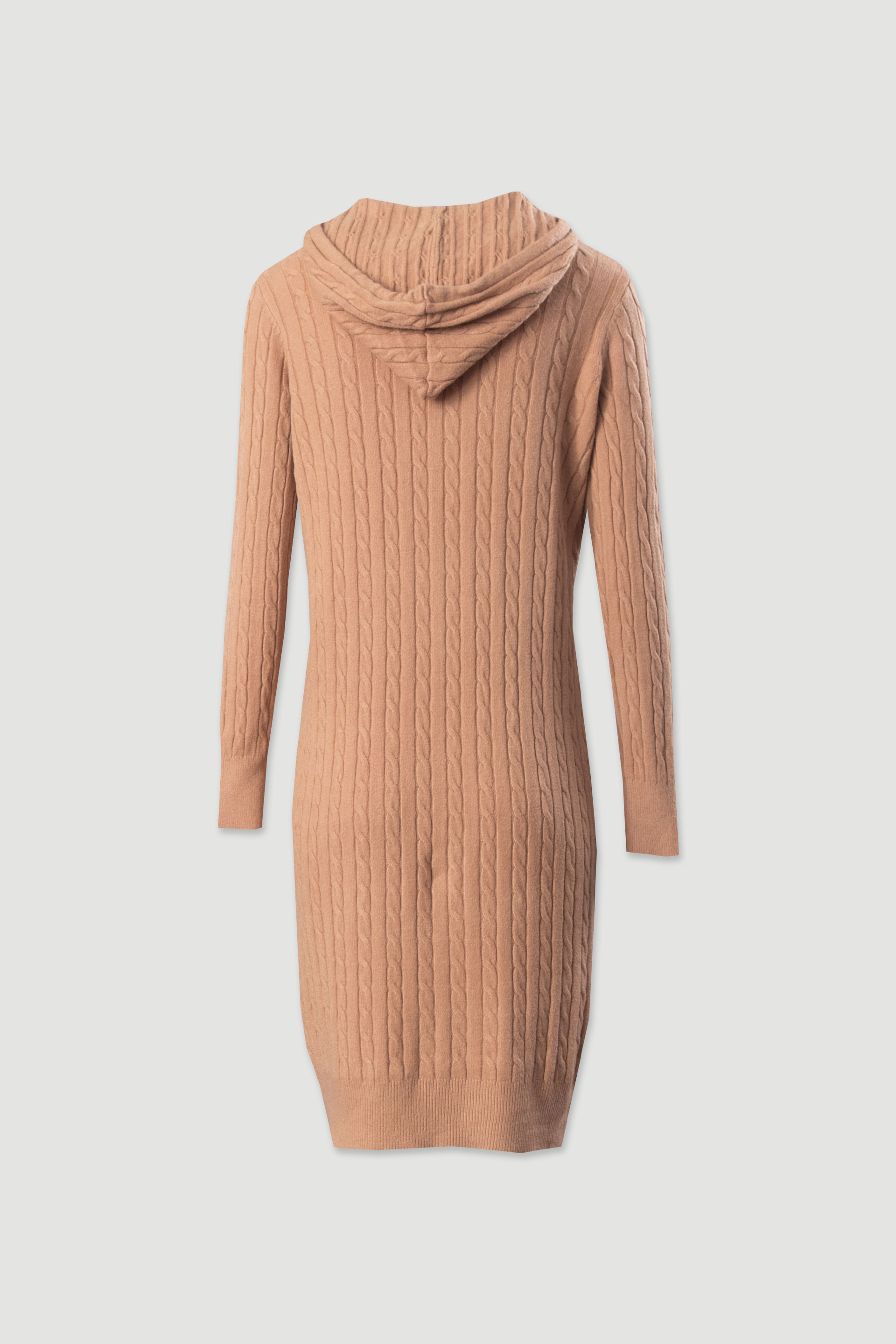 Vestido de malha com capuz e padrão entrançado