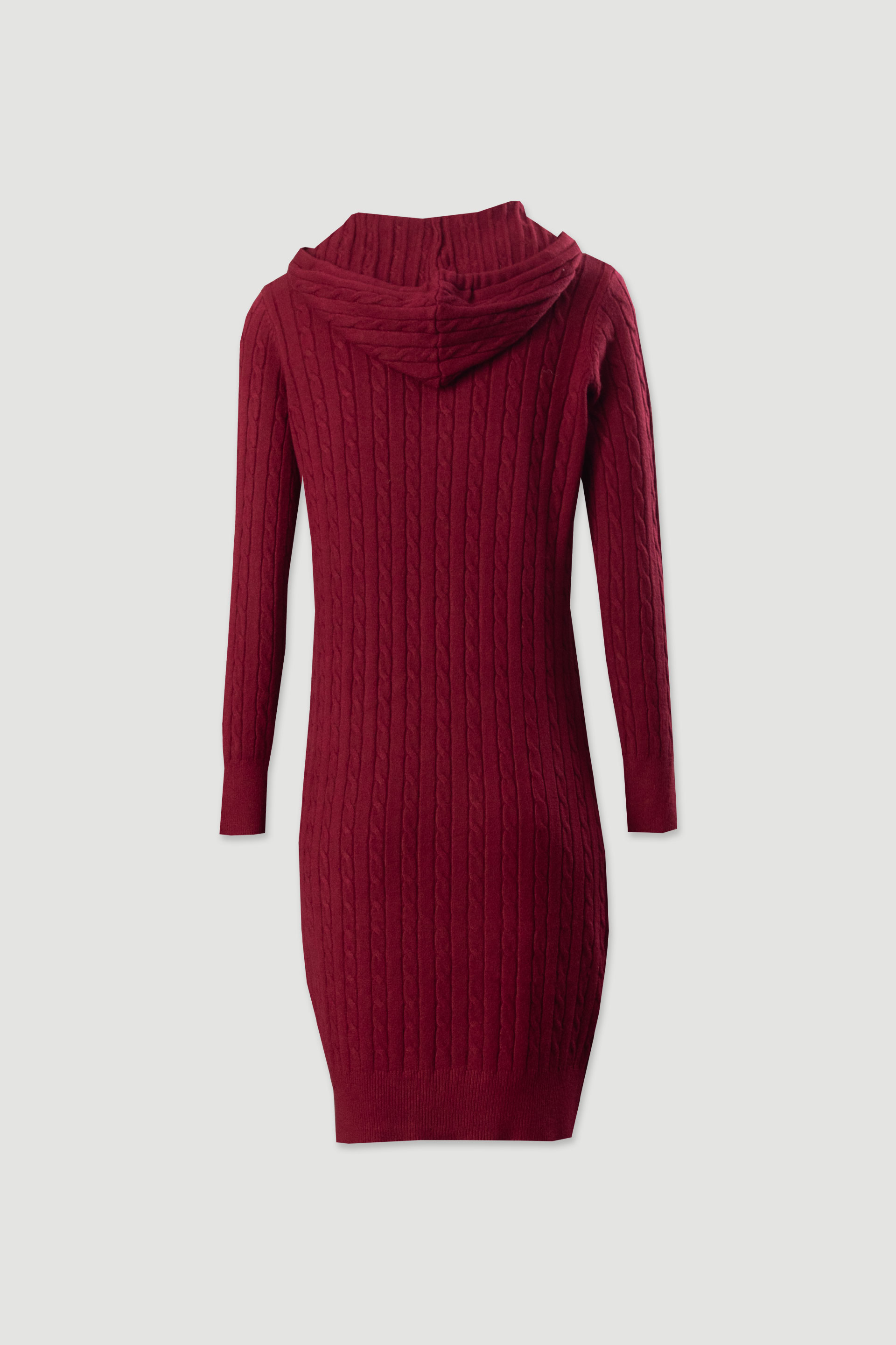 Vestido de malha com capuz e padrão entrançado