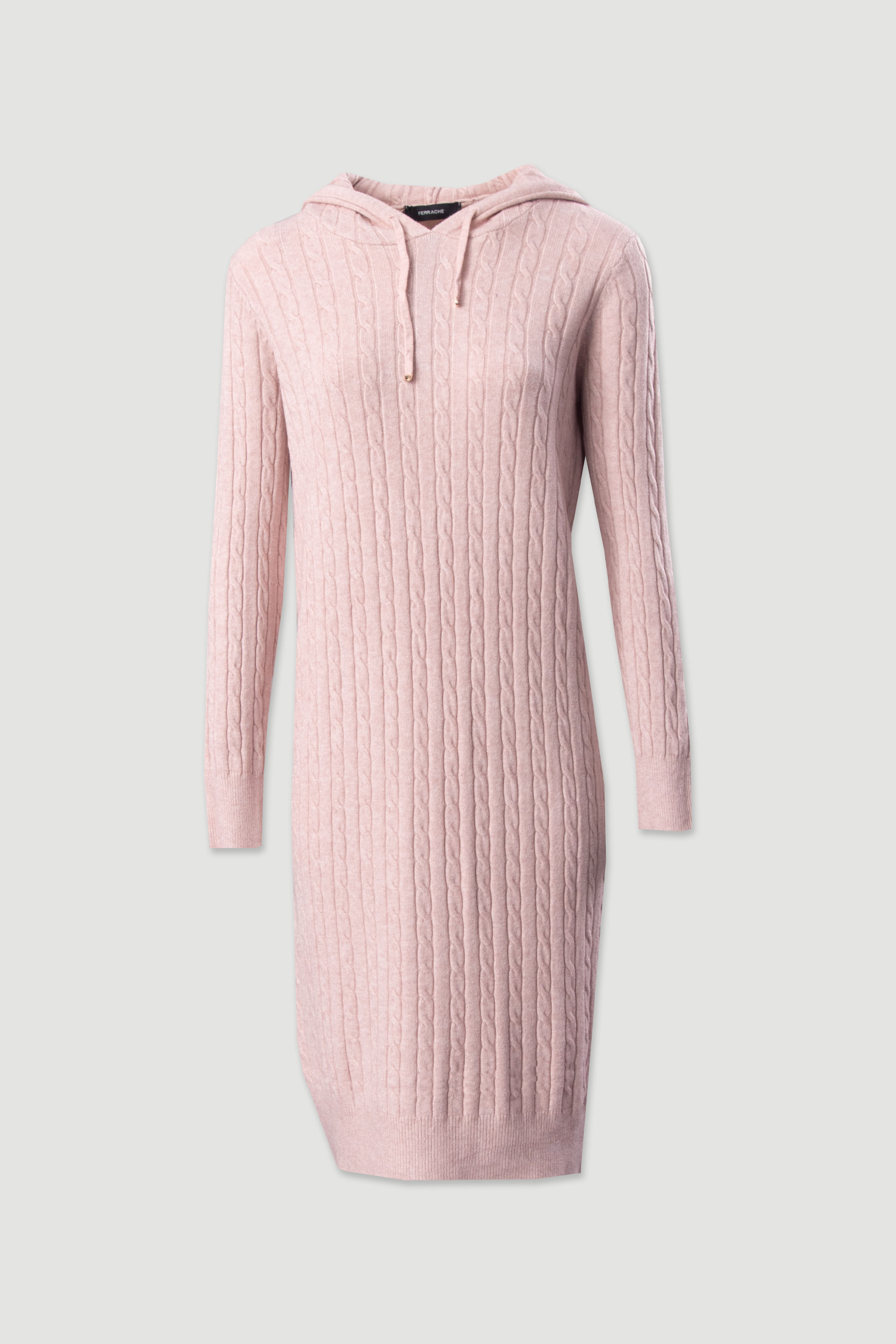 Vestido de malha com capuz e padrão entrançado