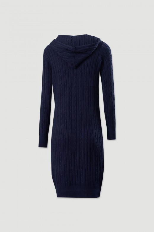 Vestido de malha com capuz e padrão entrançado Vestido de malha com capuz e padrão entrançado