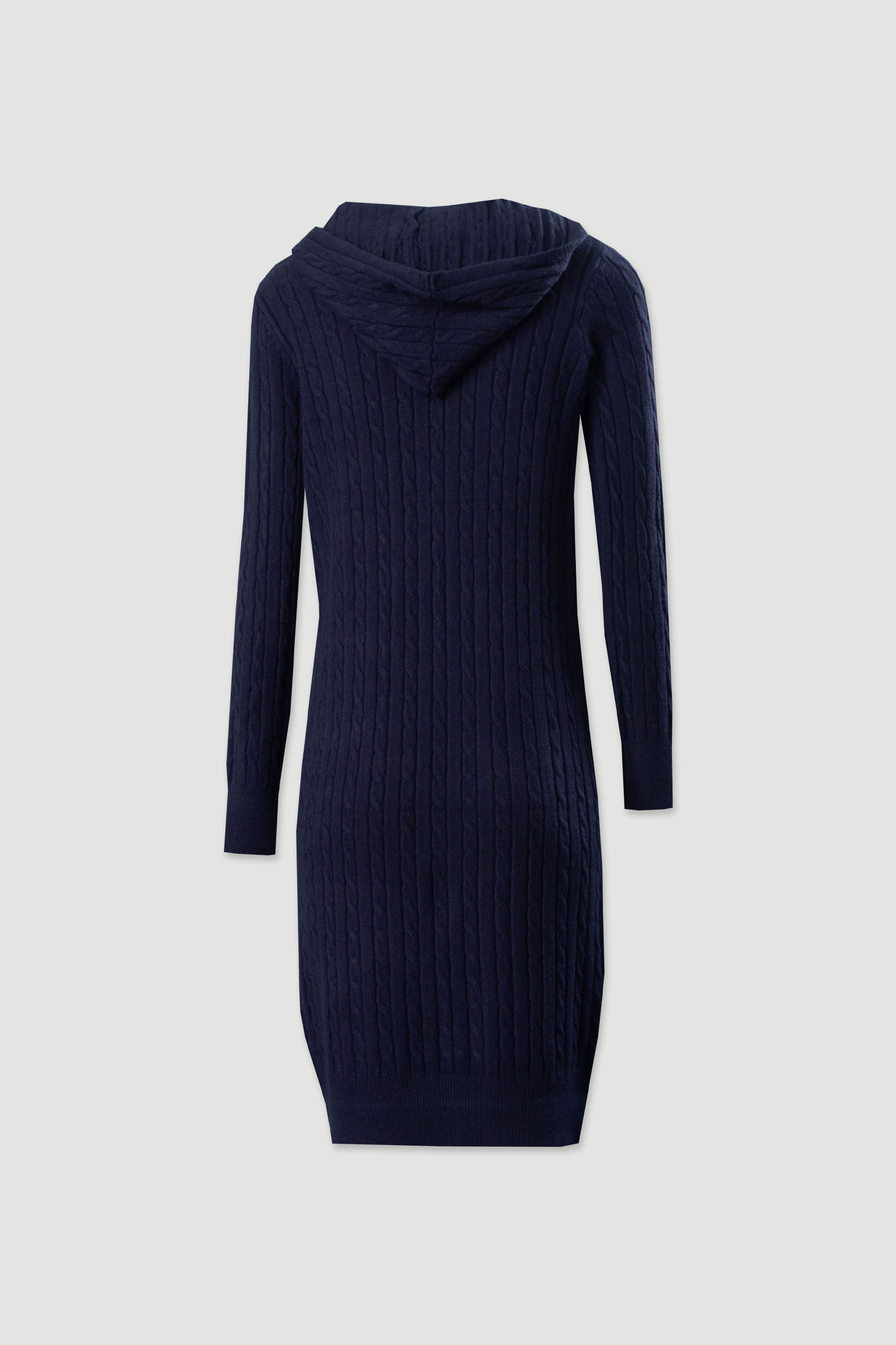 Vestido de malha com capuz e padrão entrançado