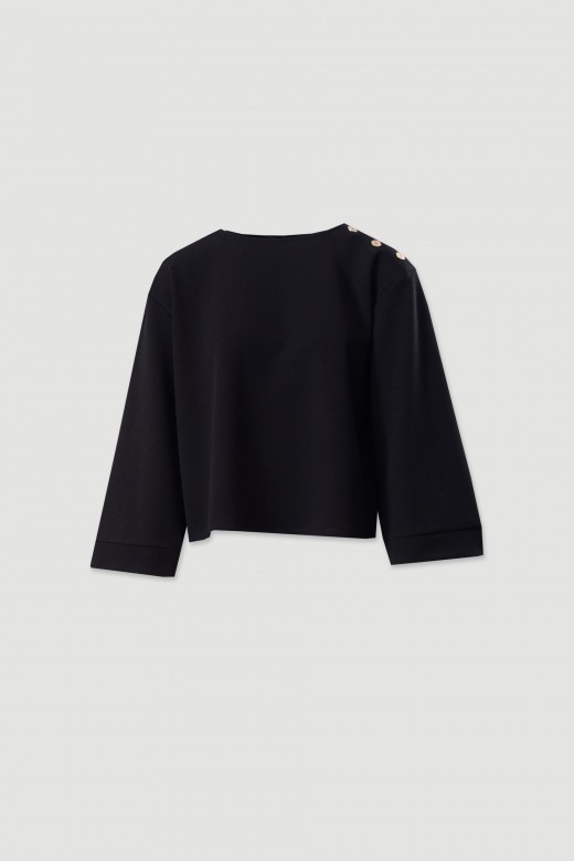 Camisola curta com botes no ombro