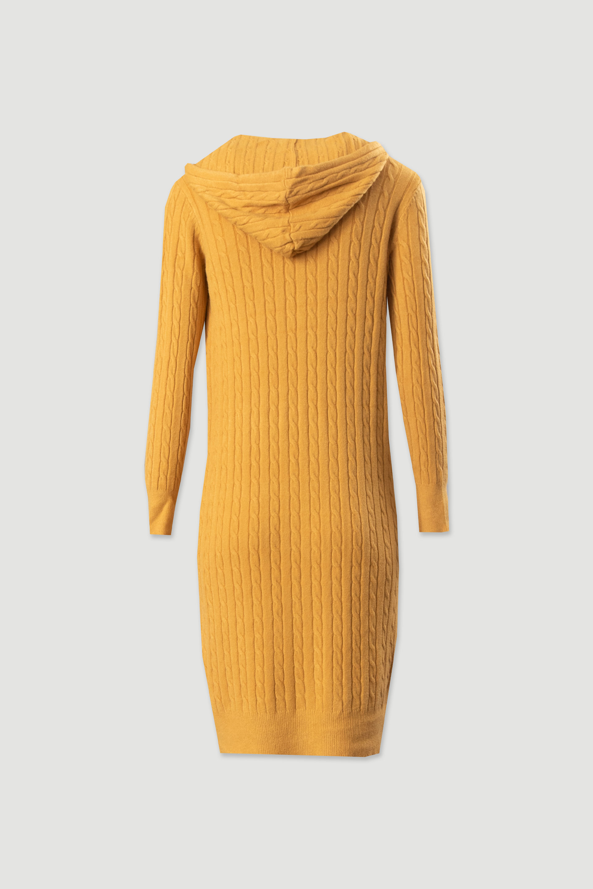 Vestido de malha com capuz e padrão entrançado