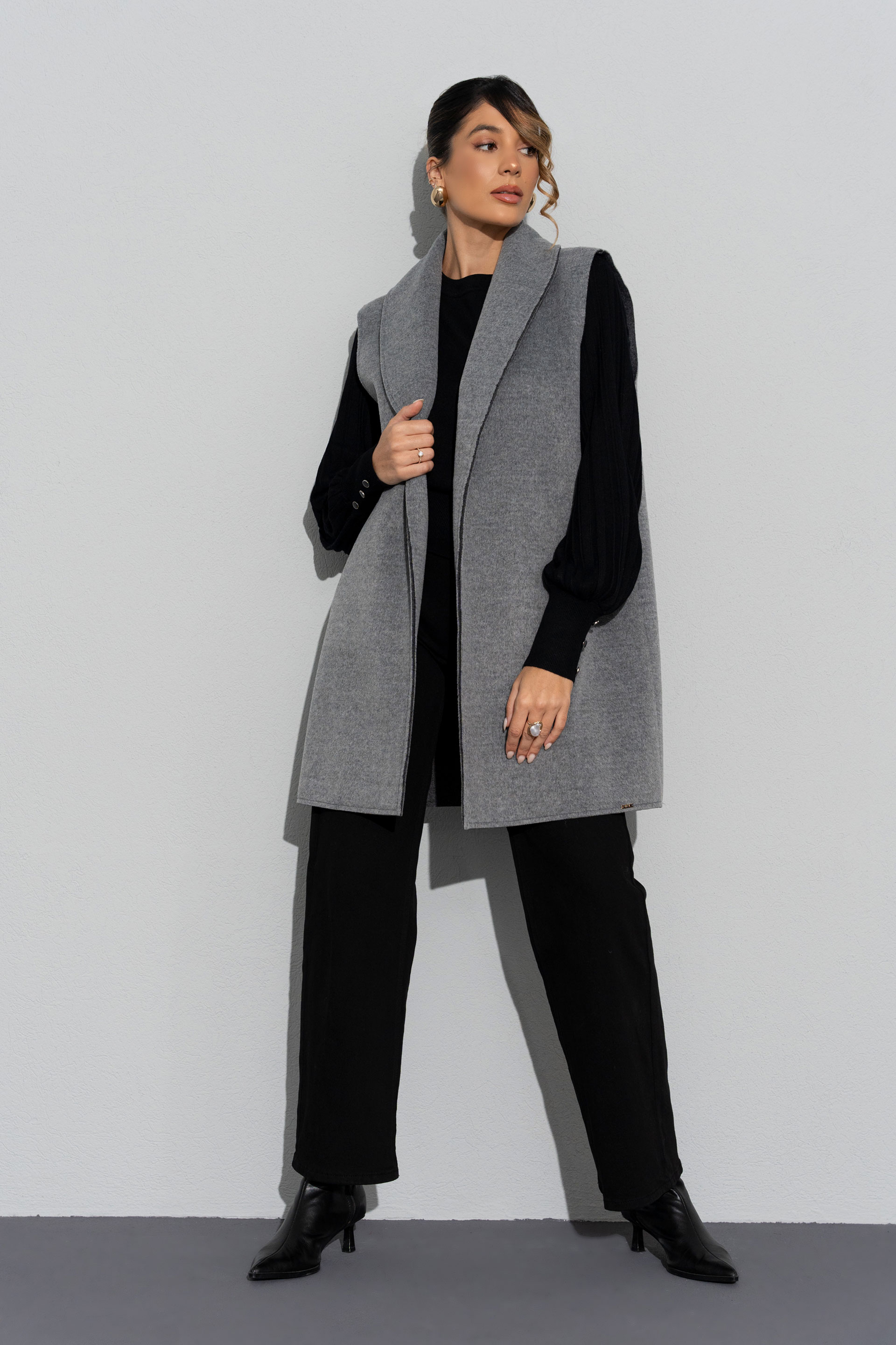 Gilet long à large col châle