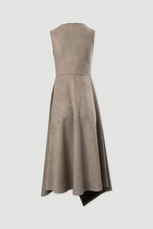 Sleeveless asymmetric peach-skin dress