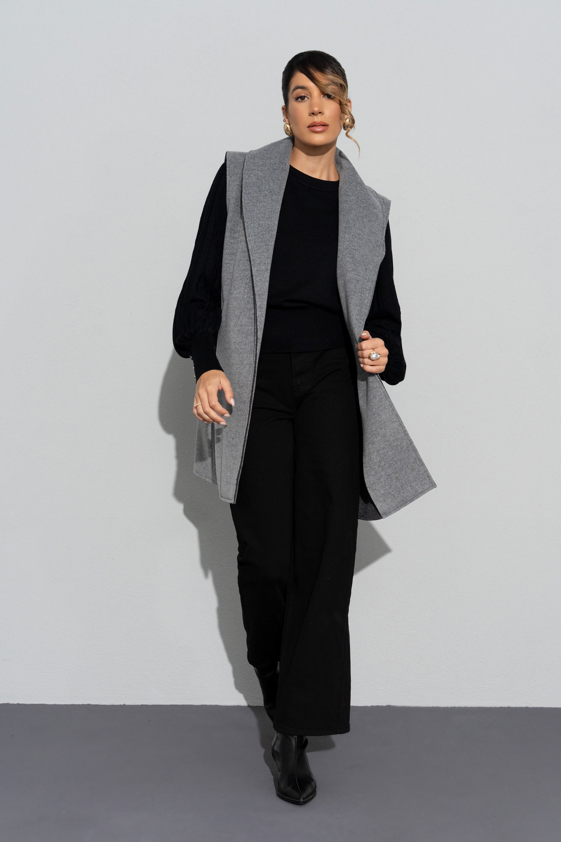 Gilet long à large col châle