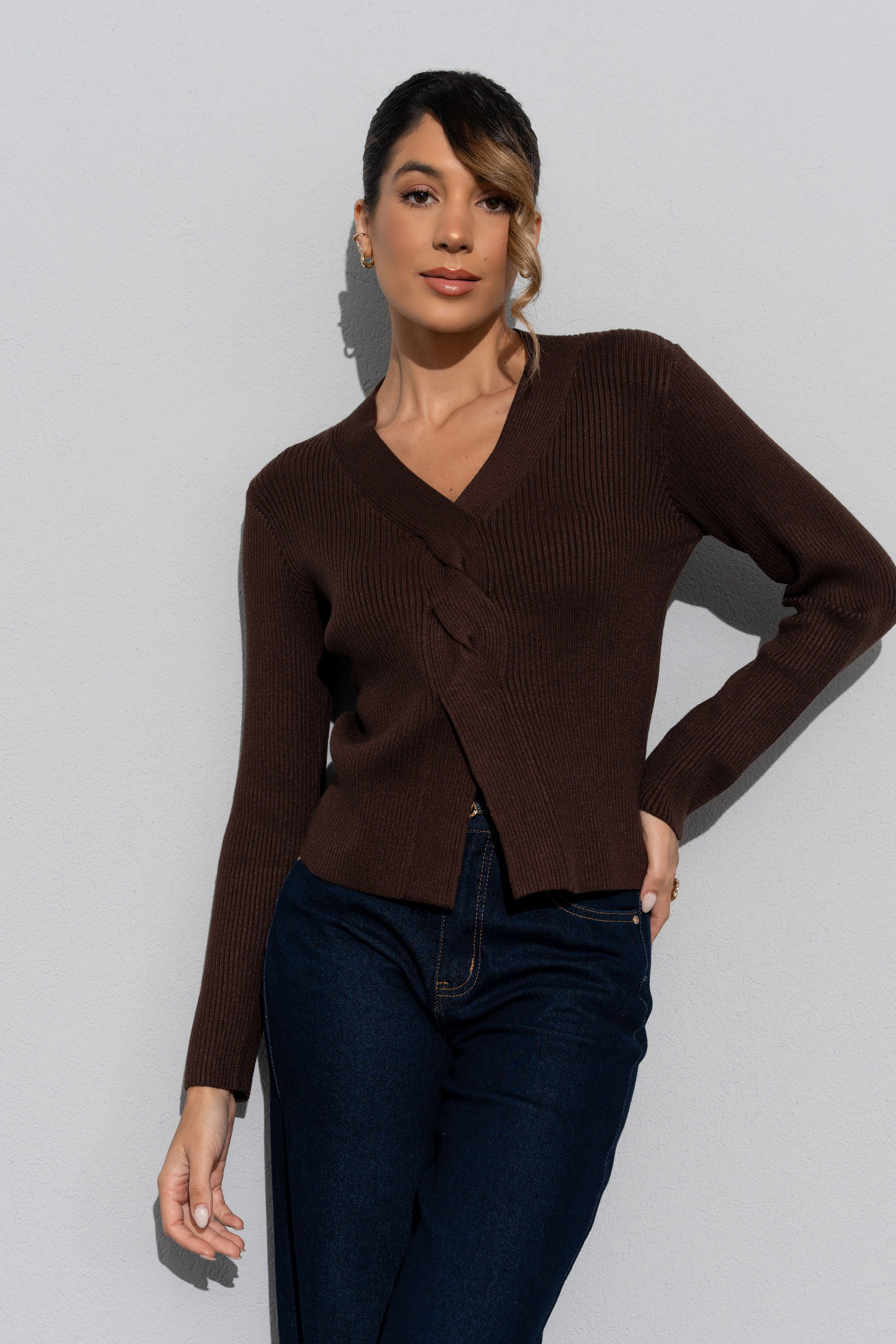 Knit sweater with braided detail