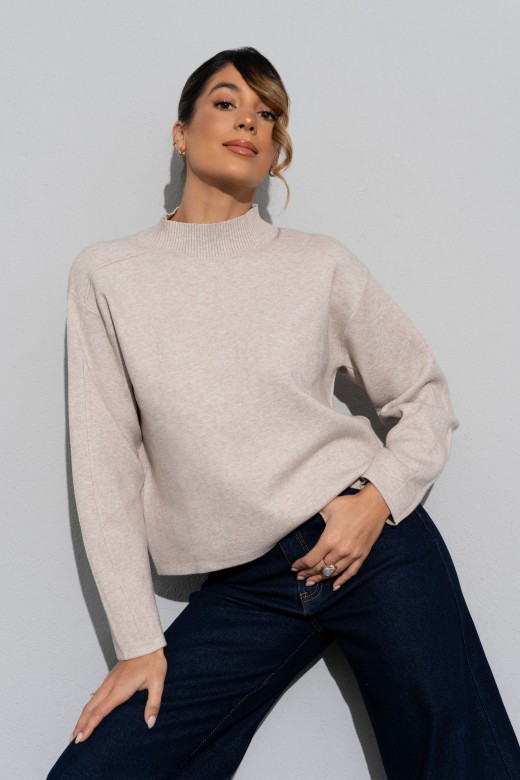 Camisola de malha com ombros descaídos Camisola de malha com ombros descaídos