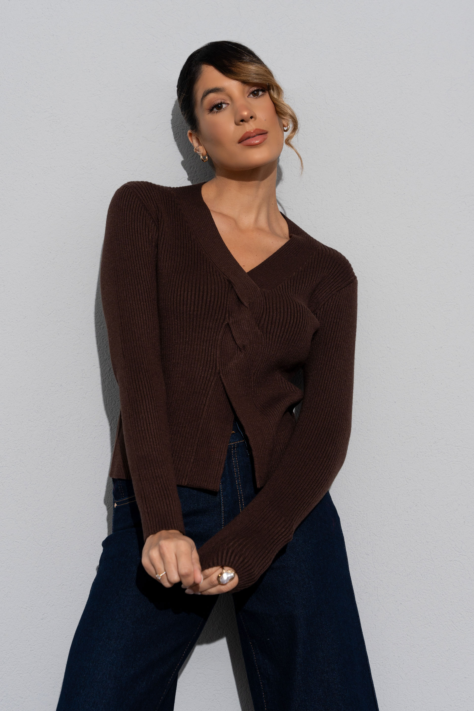 Knit sweater with braided detail