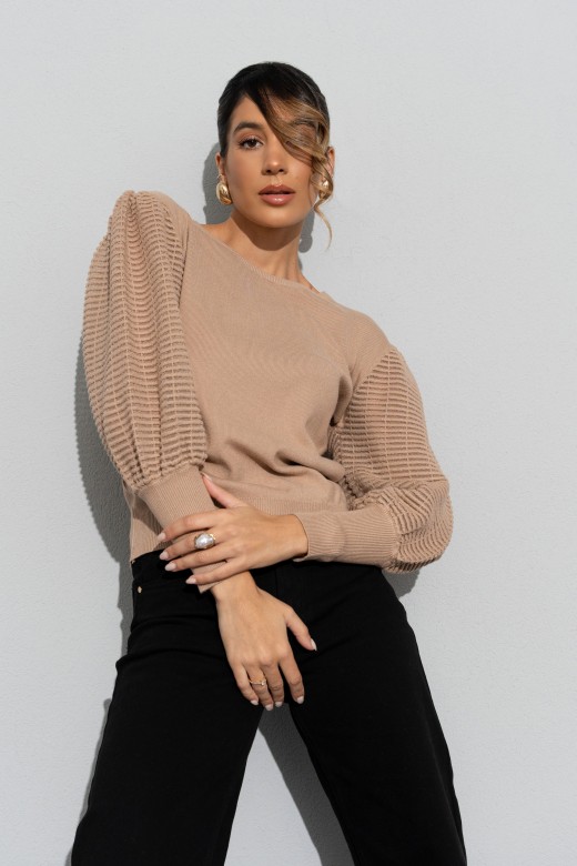 Knit sweater with organza sleeves Knit sweater with organza sleeves