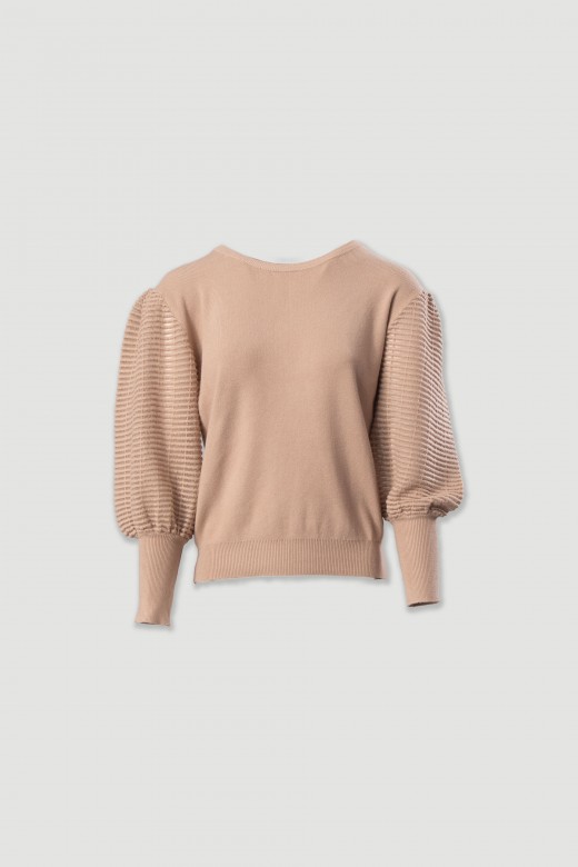 Knit sweater with organza sleeves Knit sweater with organza sleeves