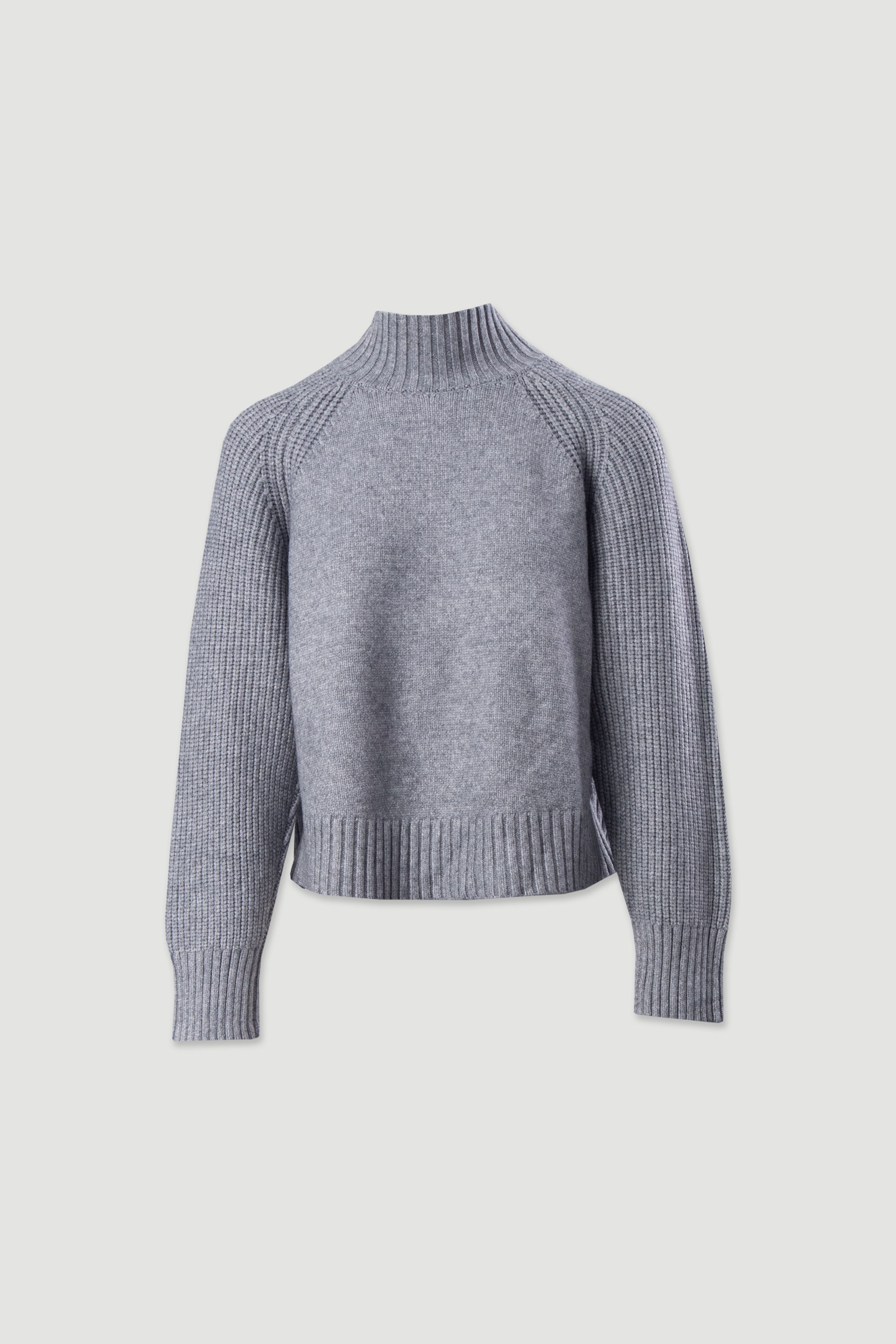 Ribbed knit sweater with high collar