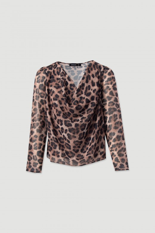 Animal print draped neckline tunic Animal print draped neckline tunic