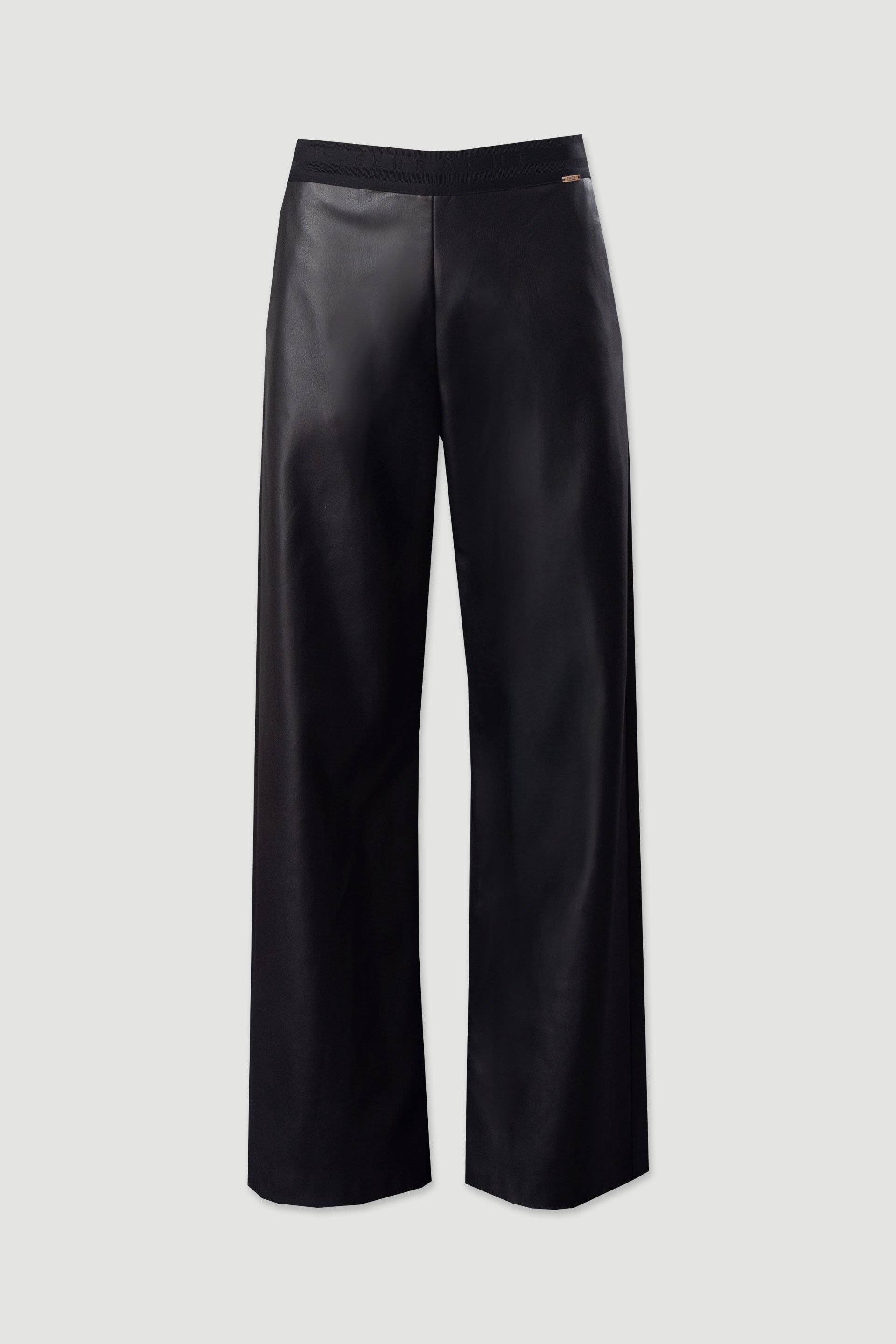 Wide-leg faux leather trousers with elastic waistband