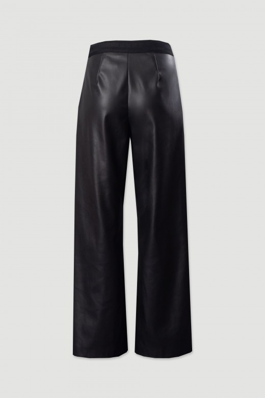 Wide-leg faux leather trousers with elastic waistband Wide-leg faux leather trousers with elastic waistband