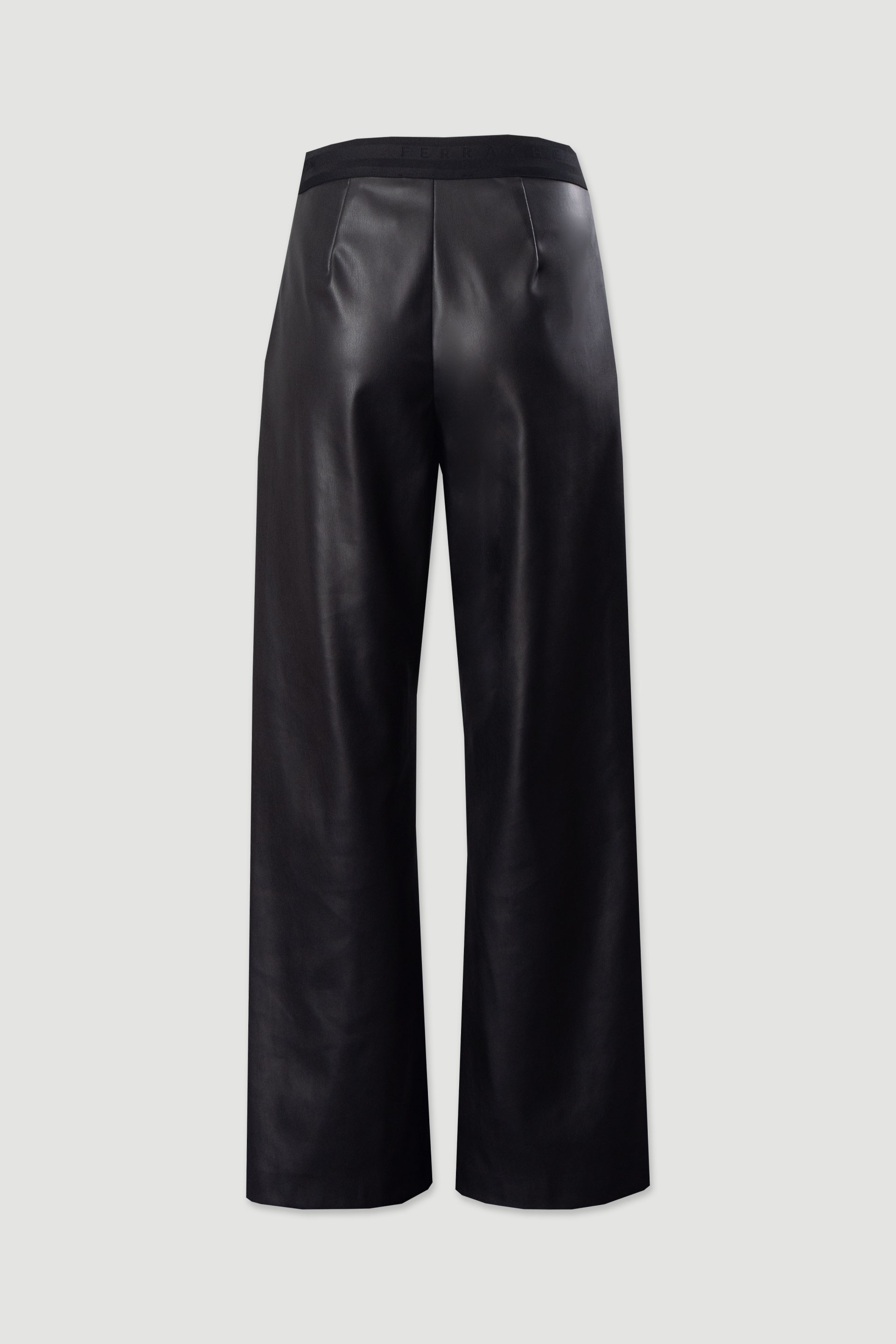 Wide-leg faux leather trousers with elastic waistband