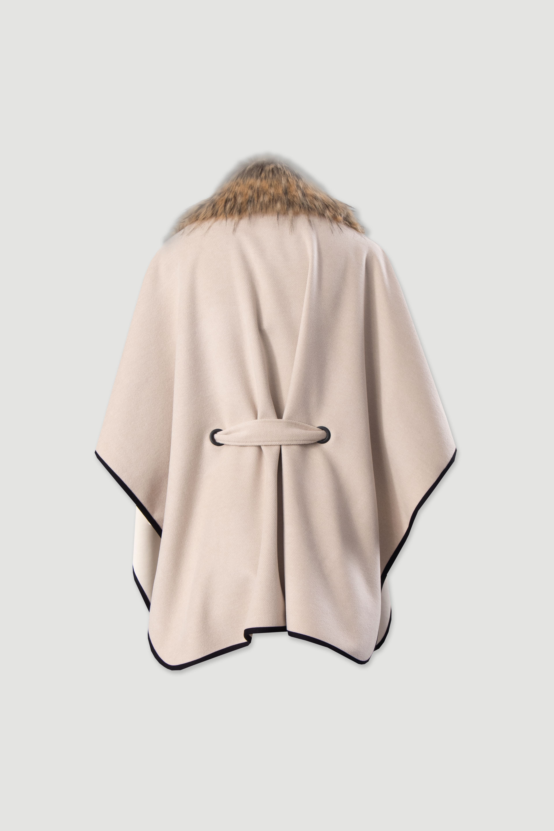 Cape with faux fur collar and belt