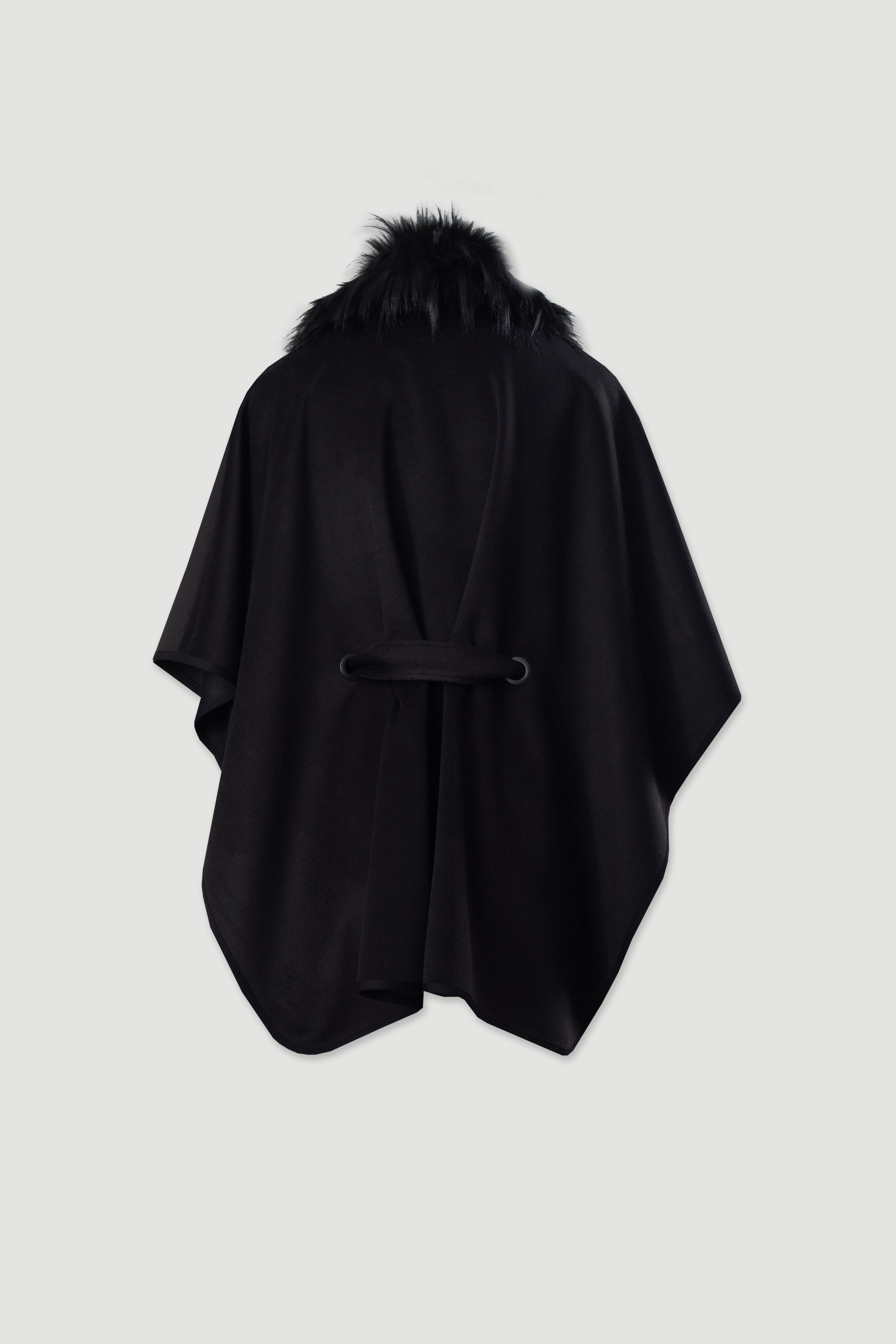 Cape with faux fur collar and belt