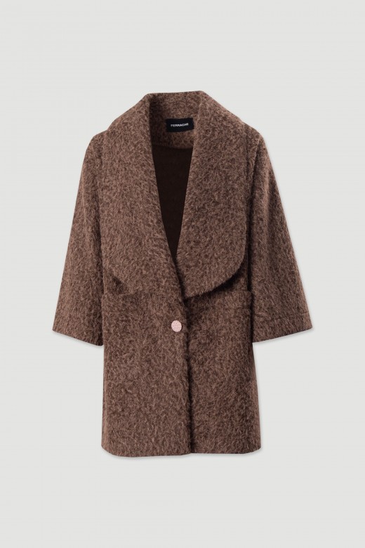 Casaco de plo curto com gola ampla