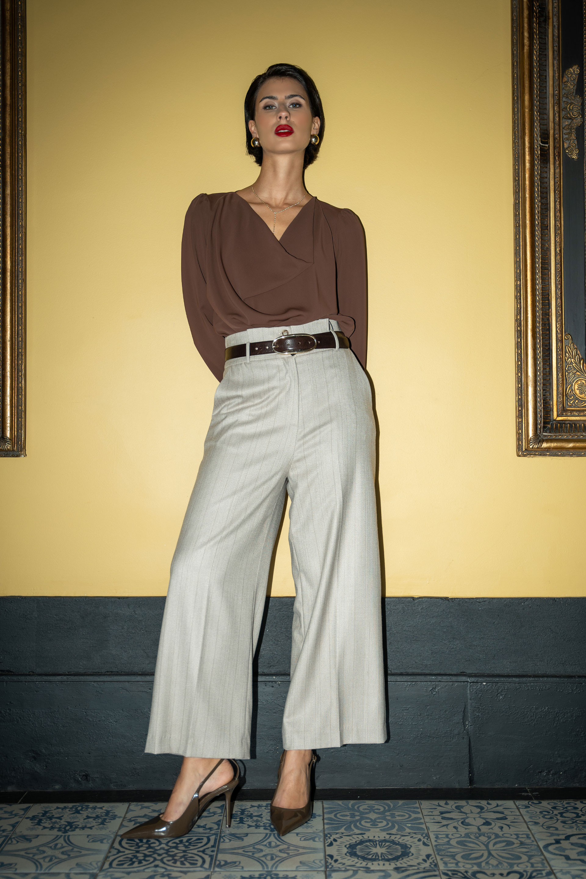 Pinstripe culotte trousers with belt