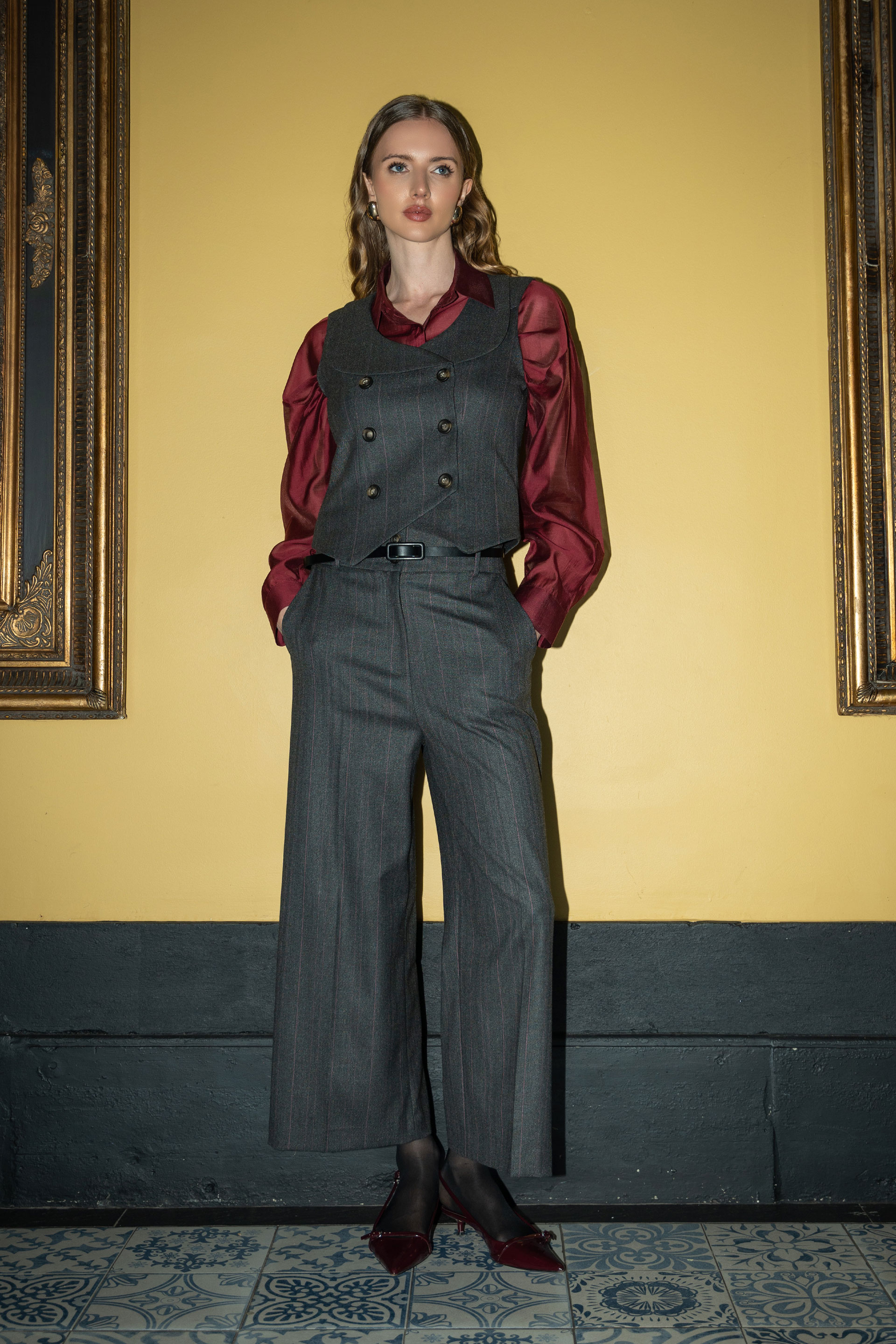 Pinstripe culotte trousers with belt