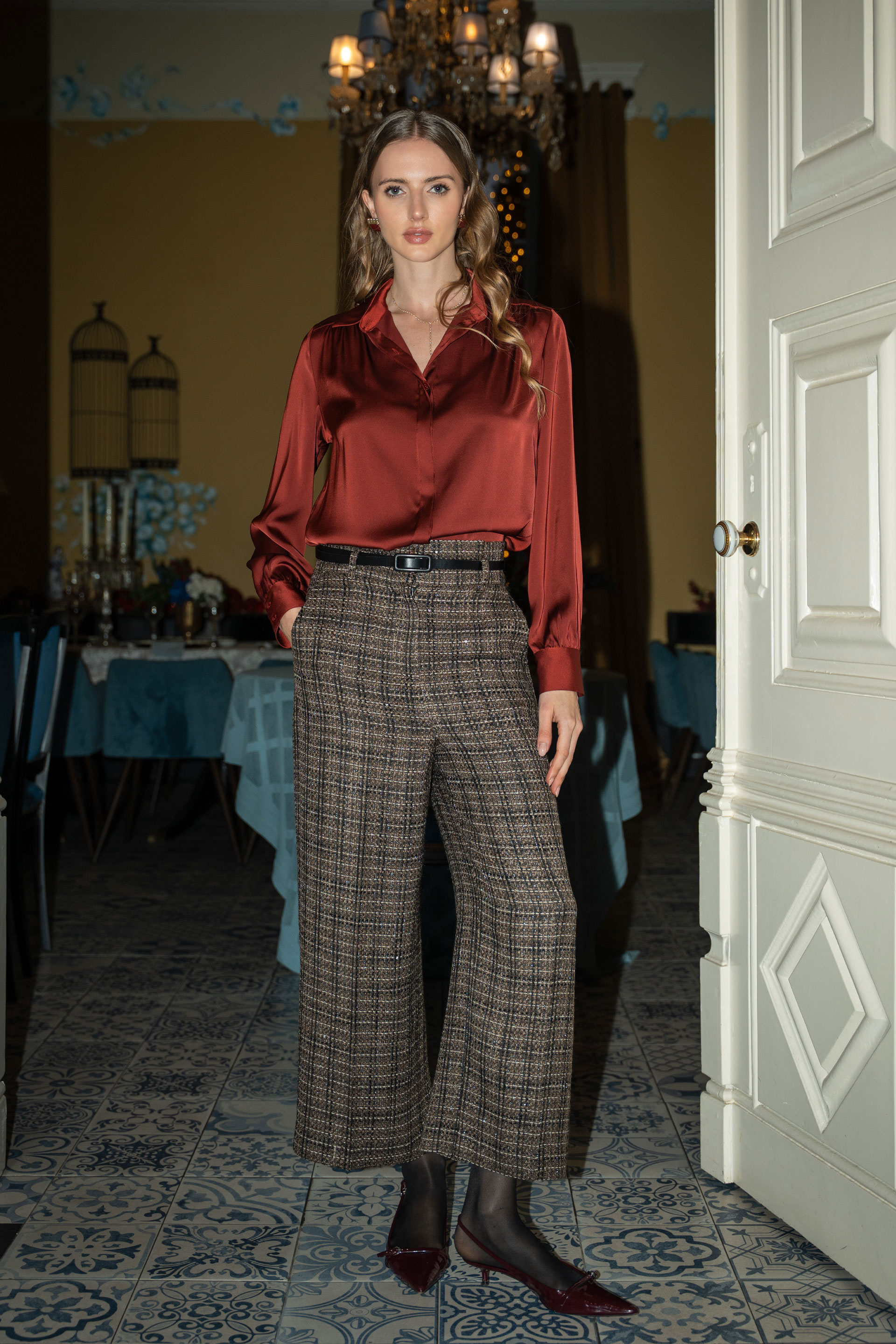 Satin long-sleeve shirt