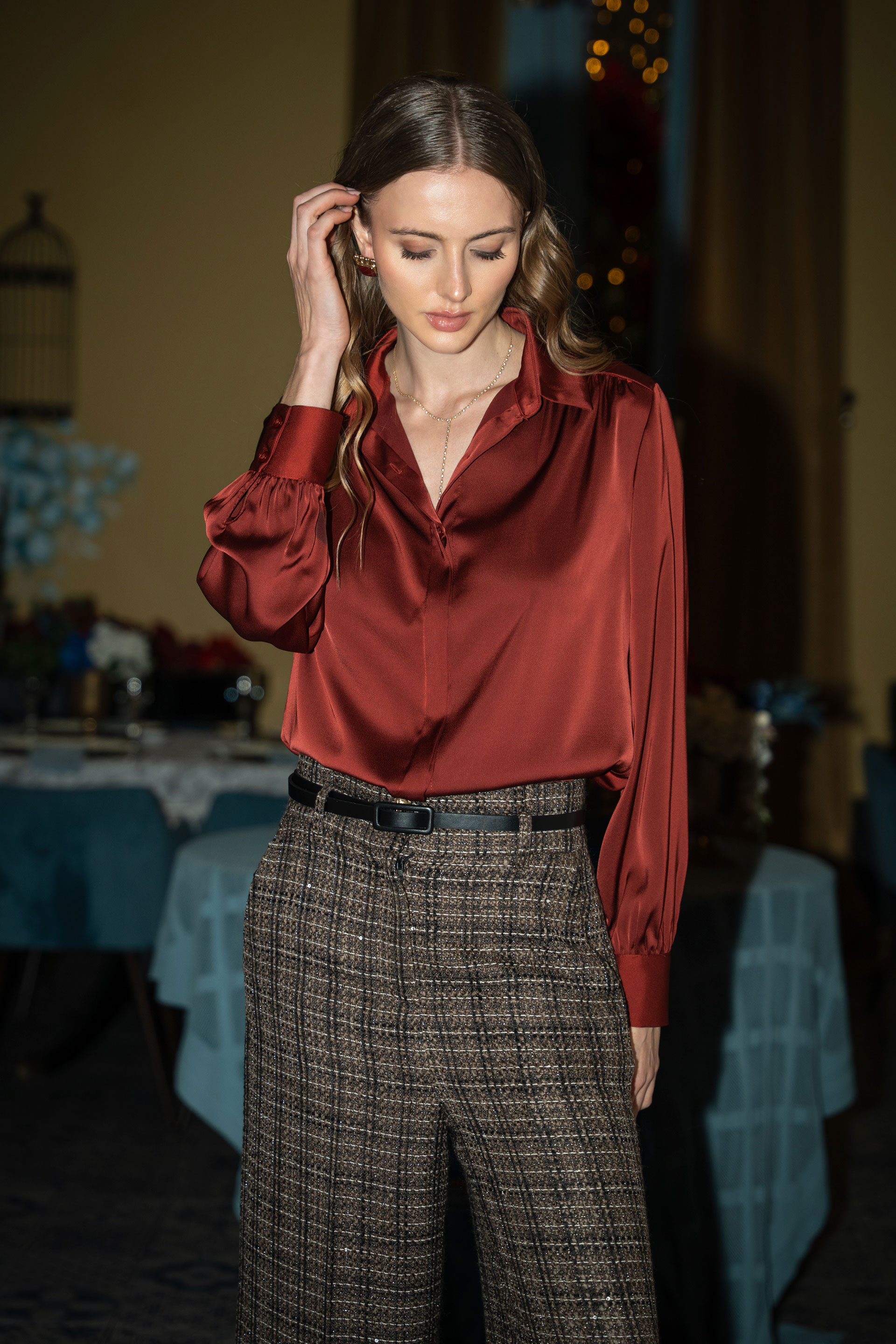 Satin long-sleeve shirt