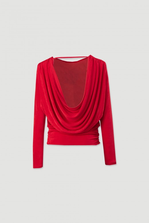 Knit top with double fabric and draped back Knit top with double fabric and draped back