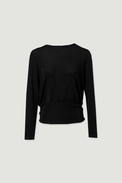 Knit top with double fabric and draped back Knit top with double fabric and draped back