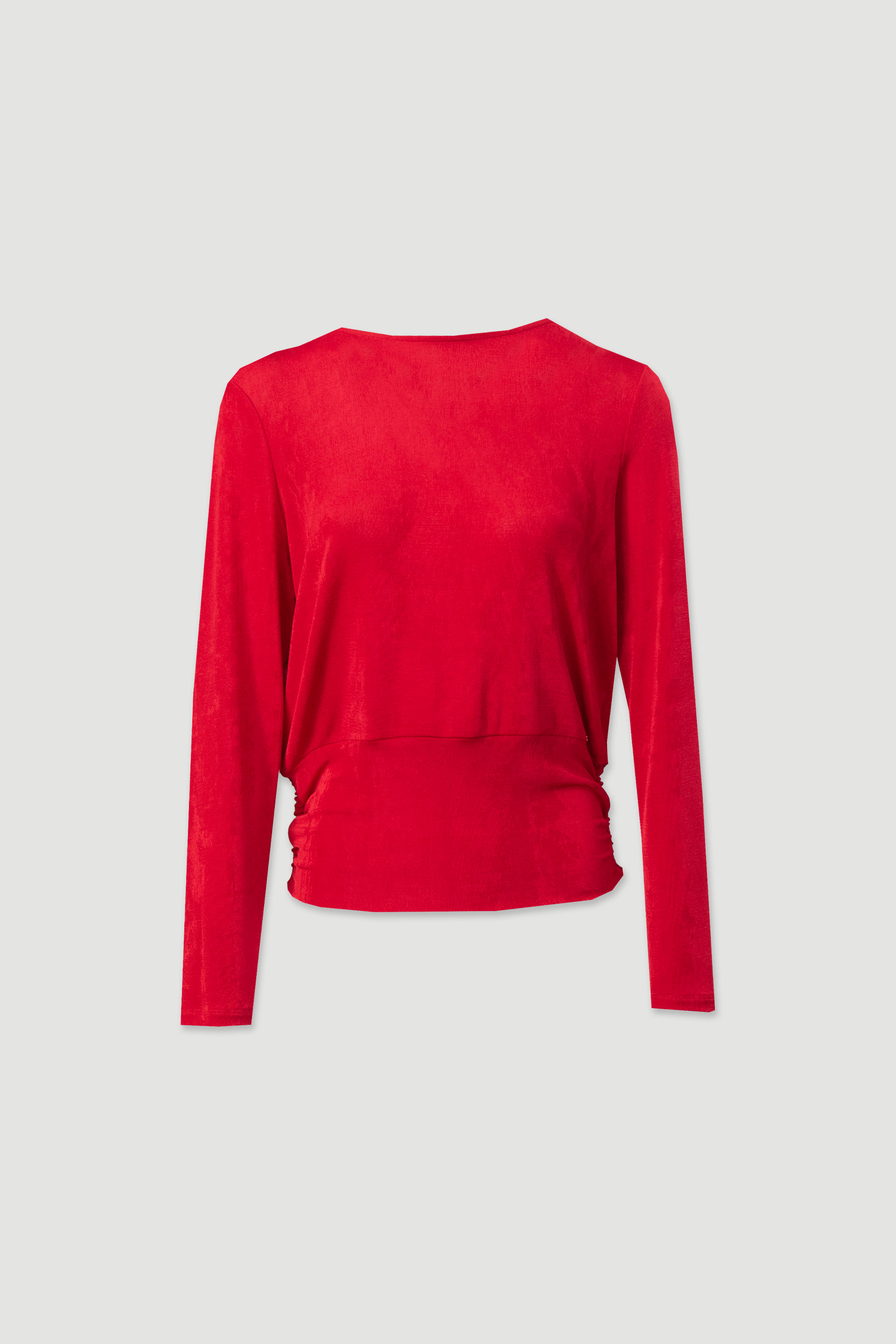 Knit top with double fabric and draped back