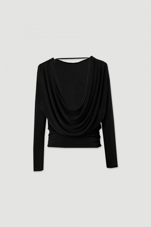 Knit top with double fabric and draped back Knit top with double fabric and draped back