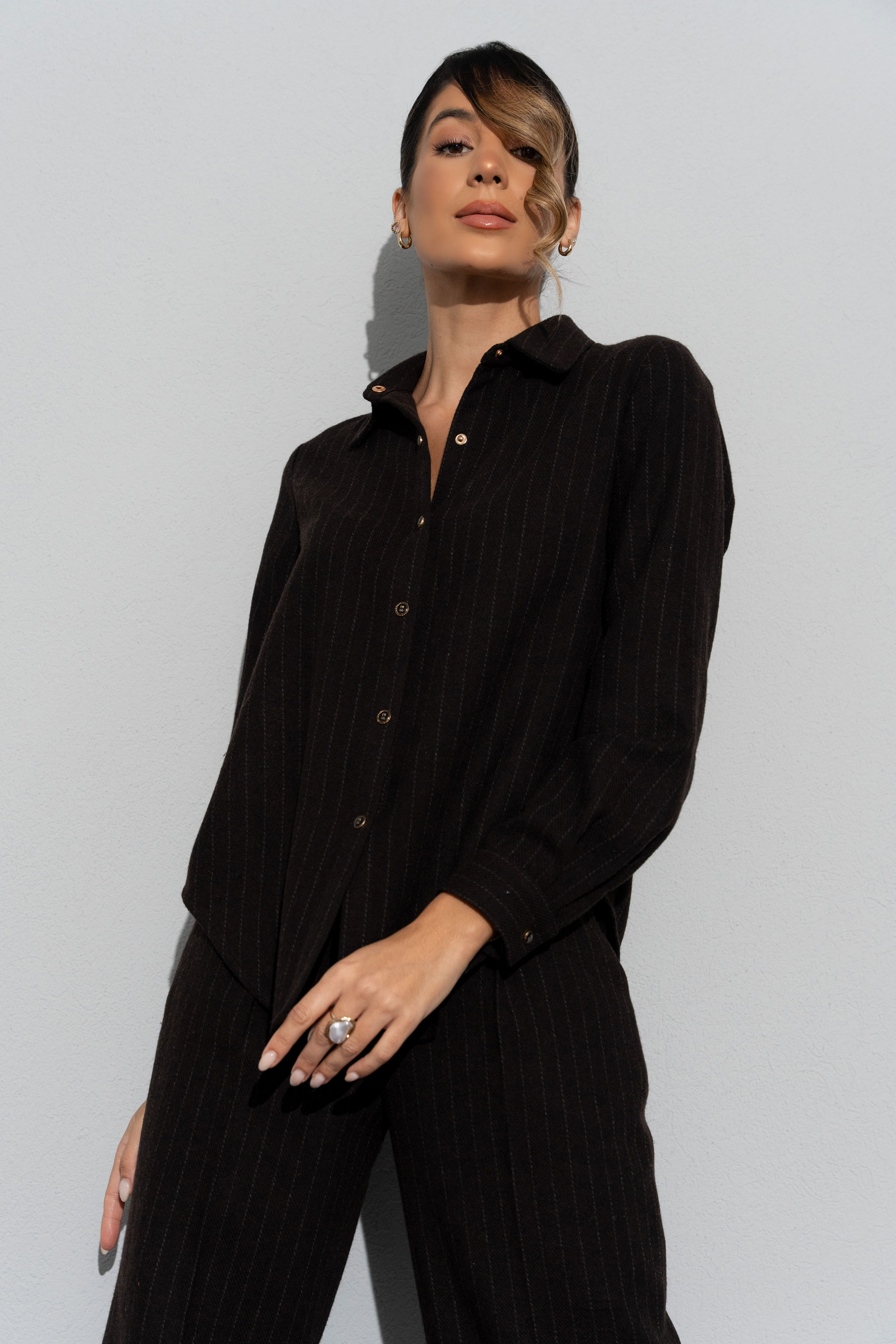 Robe-chemise en flanelle à fines rayures