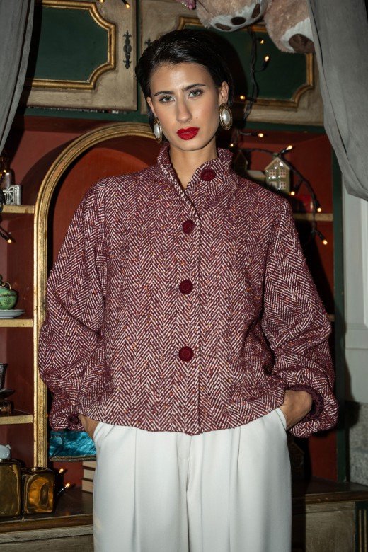 Casaco curto em fazenda tweed