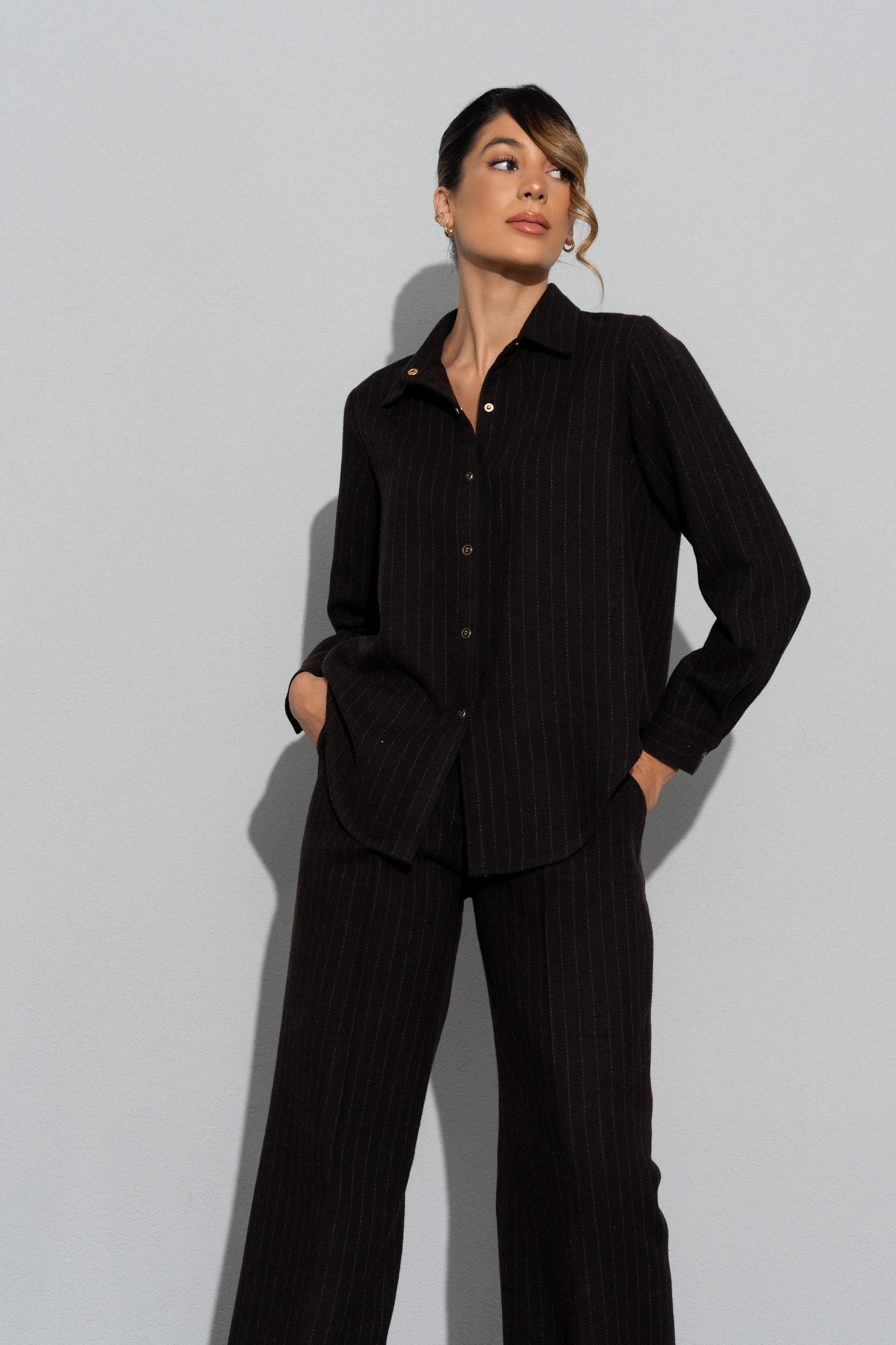 Robe-chemise en flanelle à fines rayures