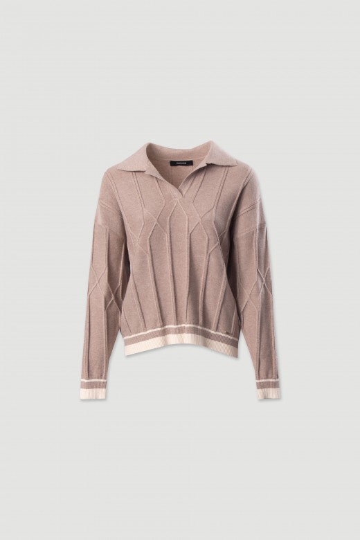 Conjunto de polo e calça em malha trabalhada com risca Conjunto de polo e calça em malha trabalhada com risca