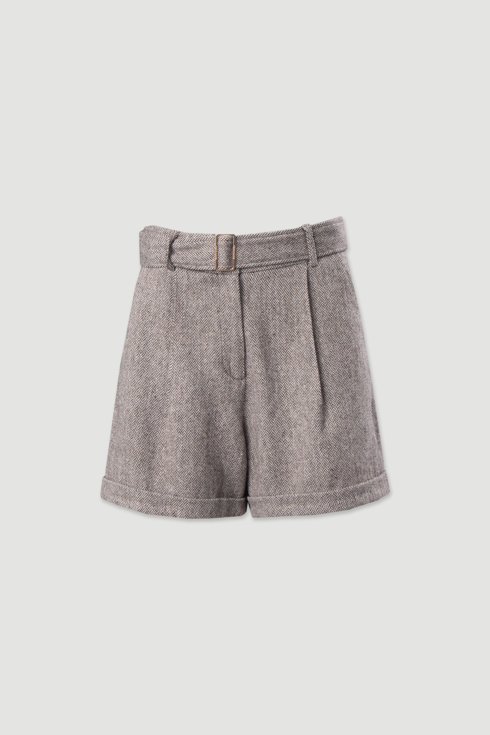 Calção curto em padrão espiga com lã