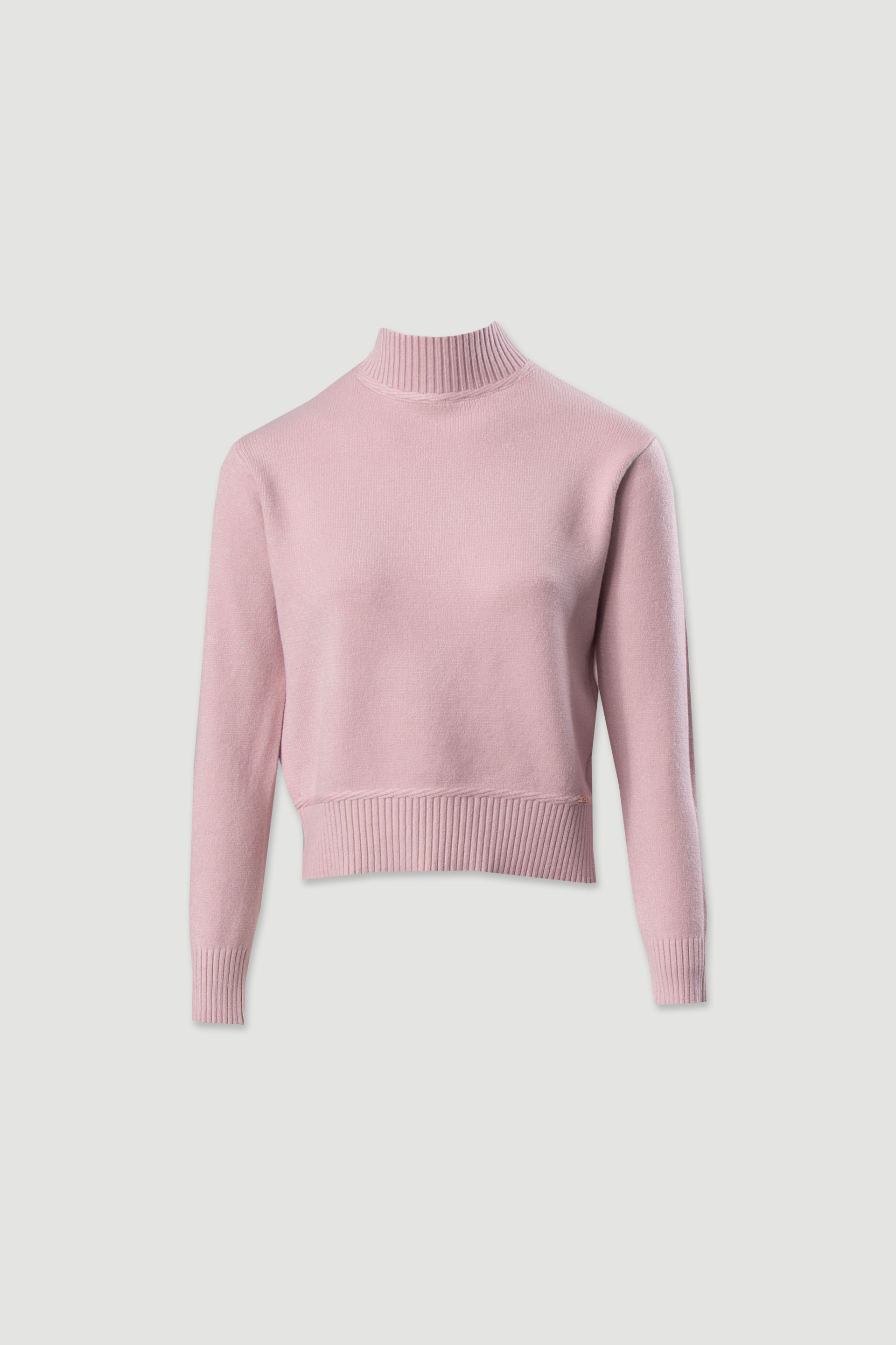 Ribbed high-neck knit sweater
